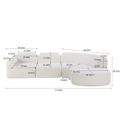 111" Modern Curved Sectional Sofa - Beige Foam Polyester, 3 Seat