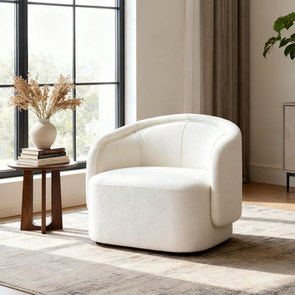 Cream Polyester Boucle Accent Chair - 34" W