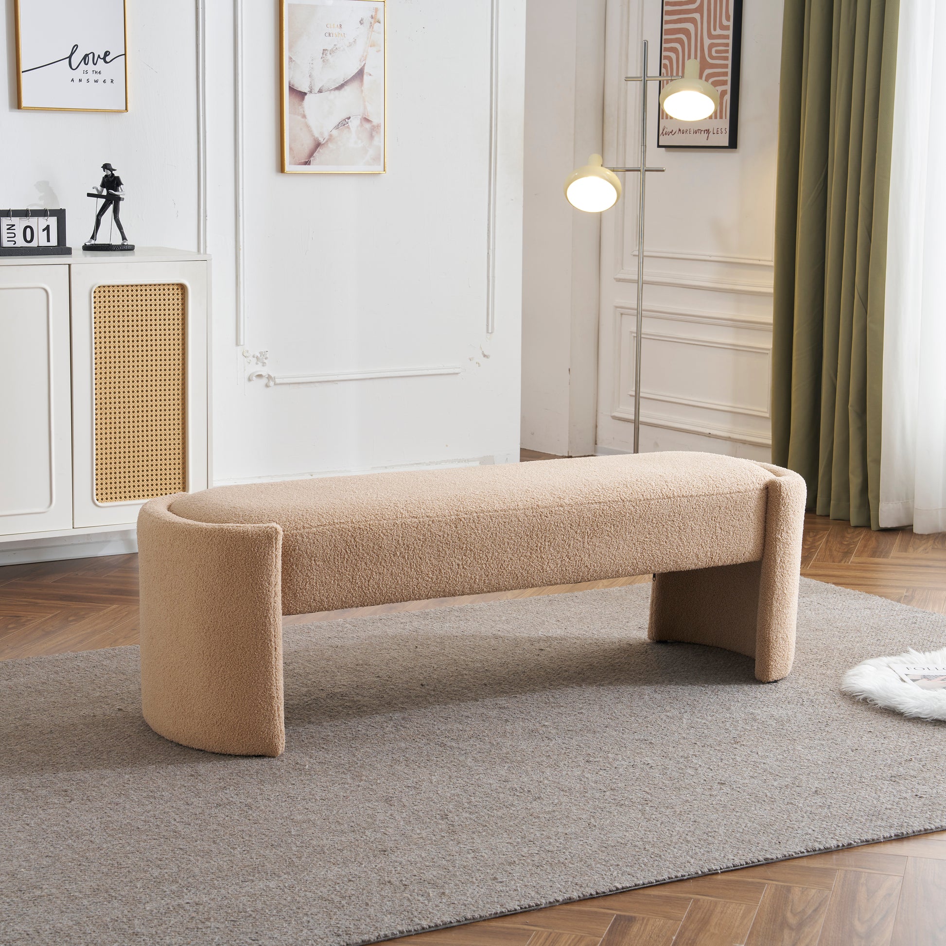 Elegant and Simple Long - shaped Ottoman Bench, Light Camel