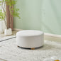 White Fabric Round Ottoman   with Wooden Legs, Modern Minimalist Ottoman