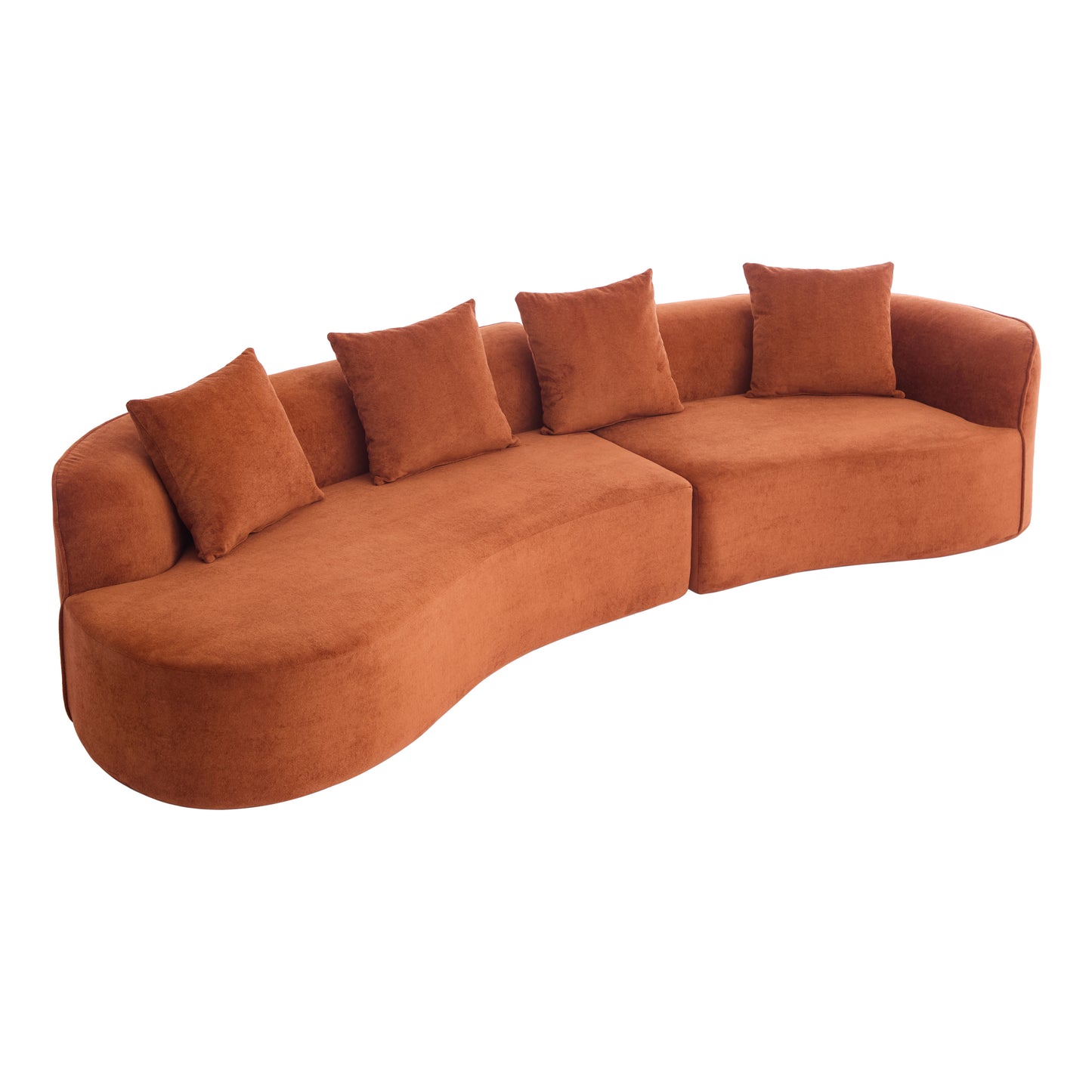 126" Curved Sectional Sofa - Dark Orange Fabric