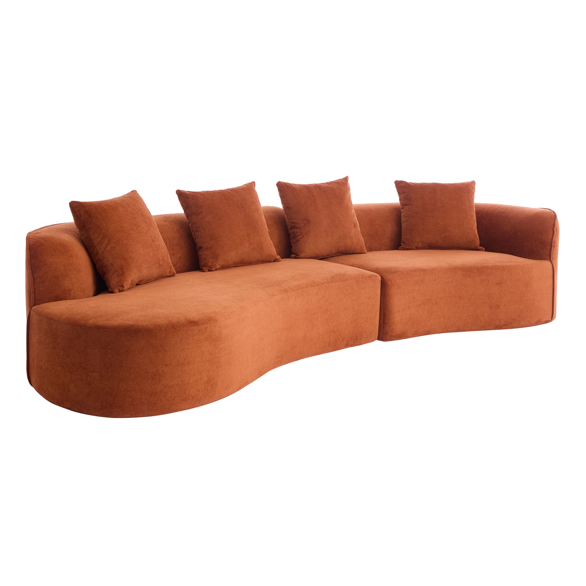 126" Curved Sectional Sofa - Dark Orange Fabric