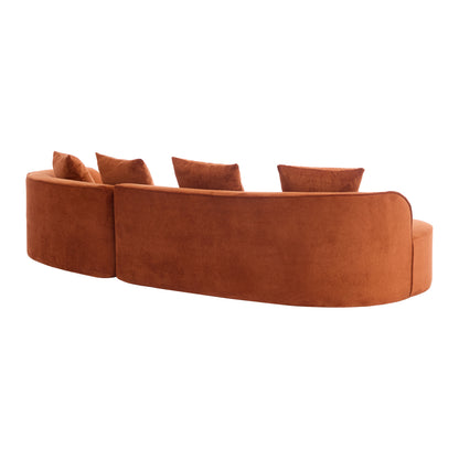 126" Curved Sectional Sofa - Dark Orange Fabric
