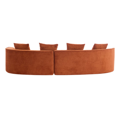 126" Curved Sectional Sofa - Dark Orange Fabric