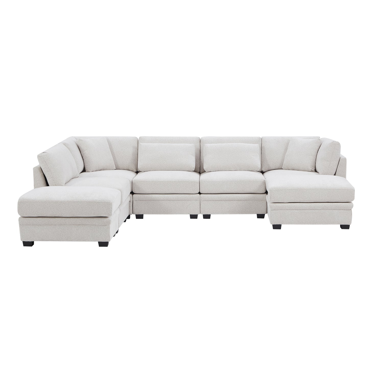 7 - Piece Reversible Modular Corner Sectional-Beige(two corner chairs, three armless chairs, and two ottomans)