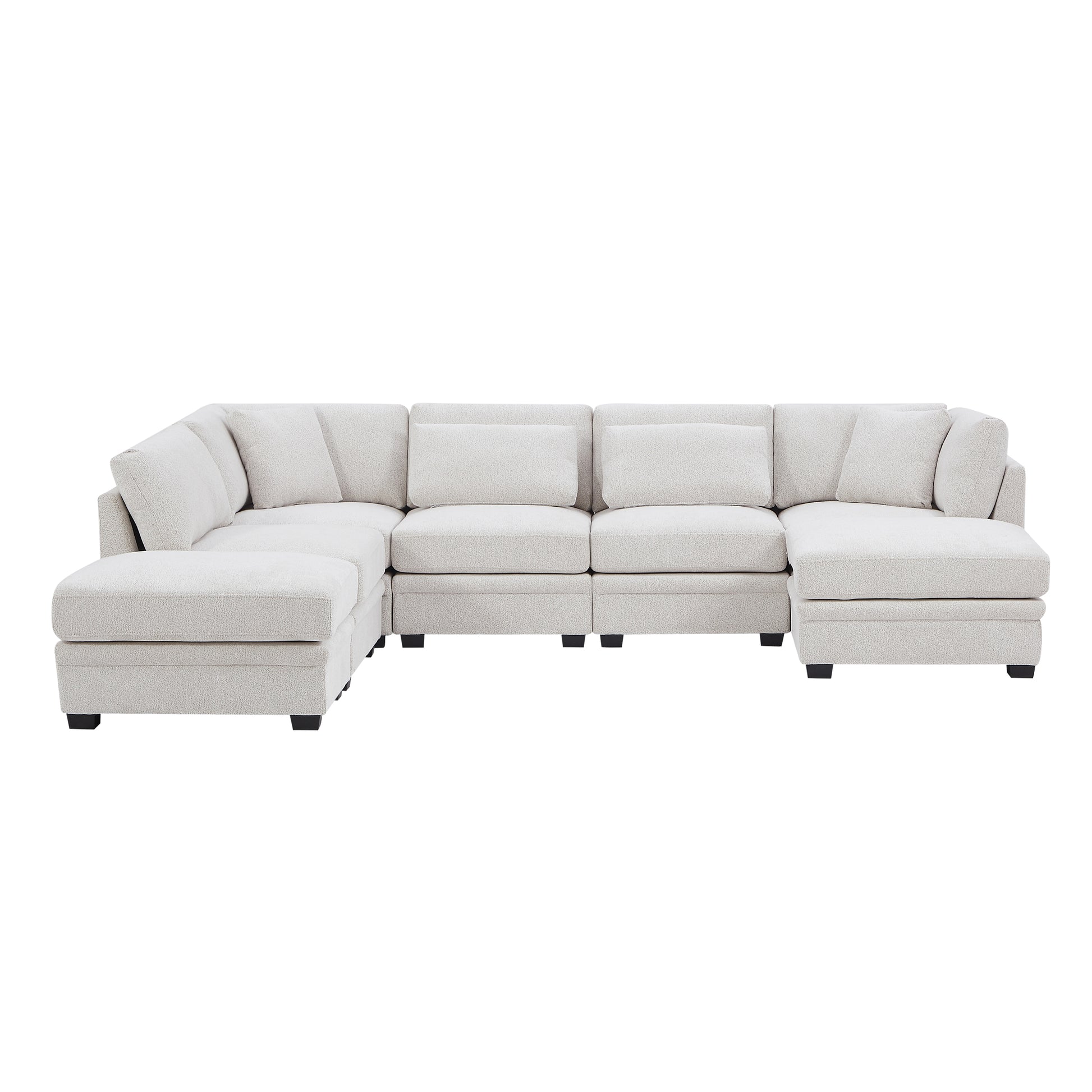 7 - Piece Reversible Modular Corner Sectional-Beige(two corner chairs, three armless chairs, and two ottomans)