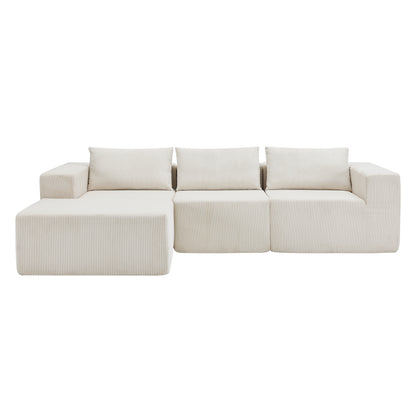 Beige Corduroy 3 Seat Sectional Sofa - 107" for Living Room