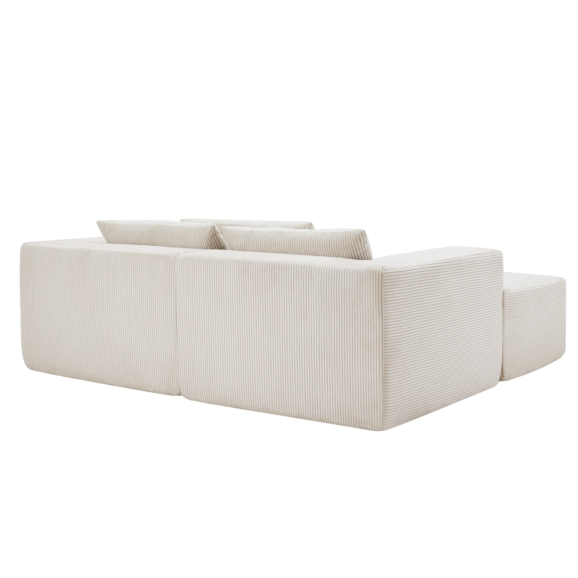 Beige Corduroy 3 Seat Sectional Sofa - 107" for Living Room