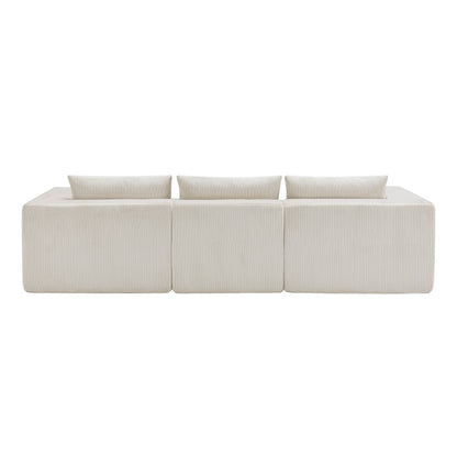 Beige Corduroy 3 Seat Sectional Sofa - 107" for Living Room