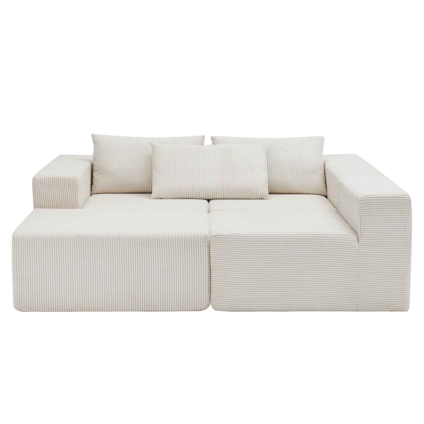 Beige Corduroy 3 Seat Sectional Sofa - 107" for Living Room