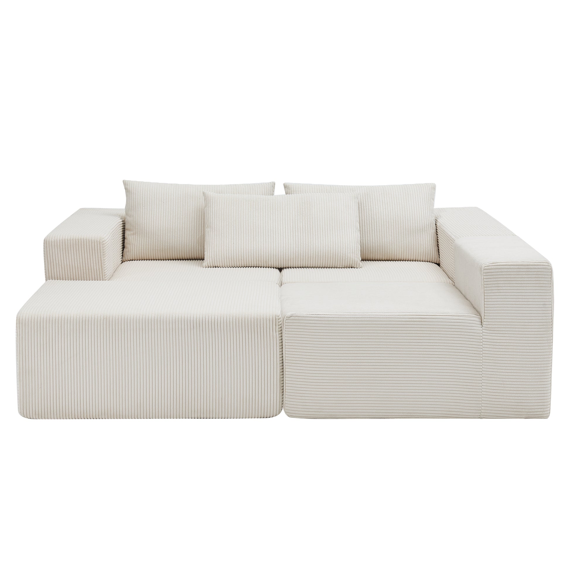 Beige Corduroy 3 Seat Sectional Sofa - 107" for Living Room