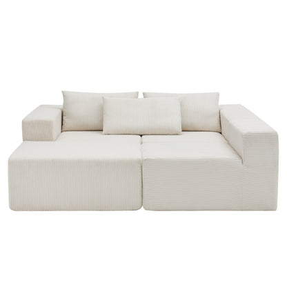 Beige Corduroy 3 Seat Sectional Sofa - 107" for Living Room