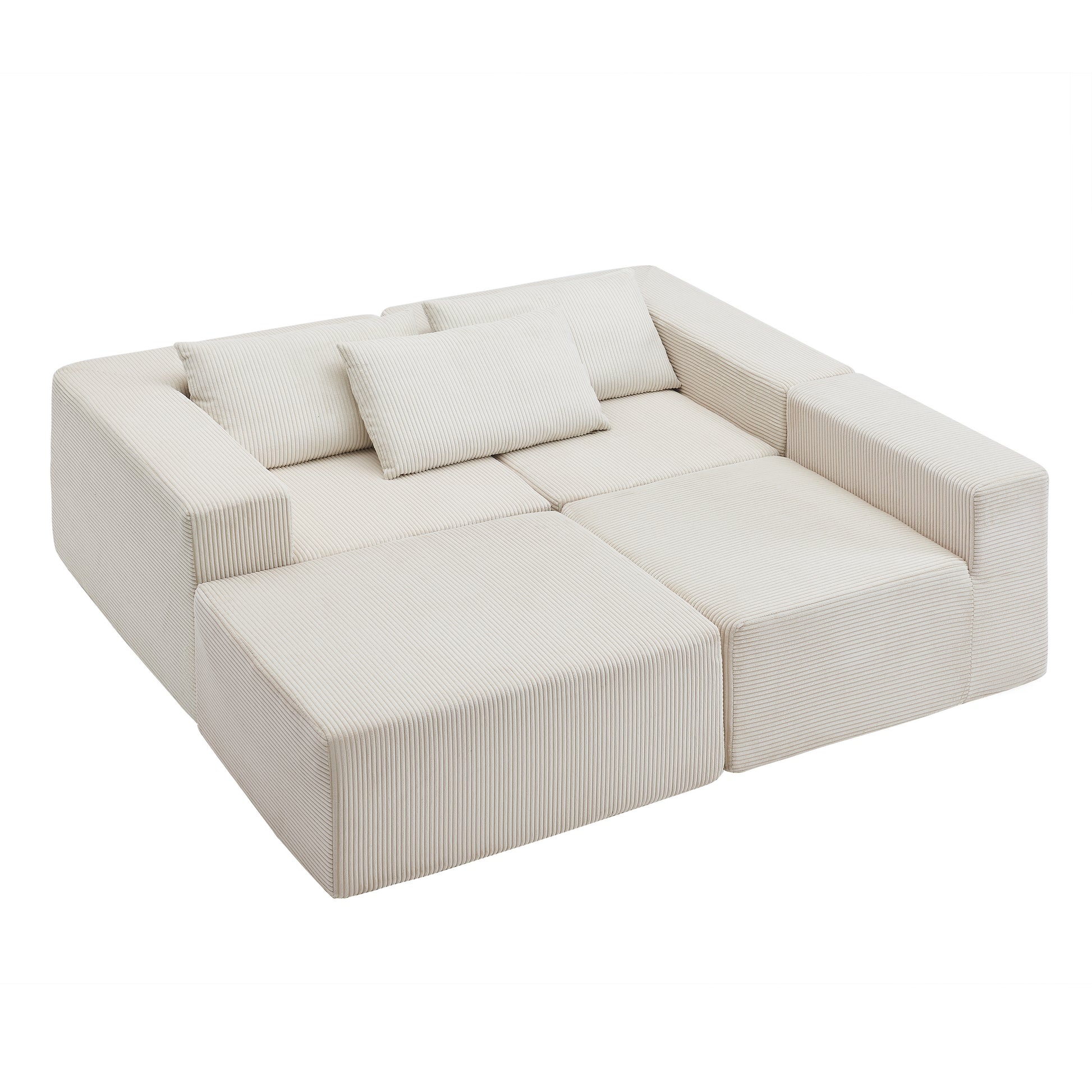 Beige Corduroy 3 Seat Sectional Sofa - 107" for Living Room