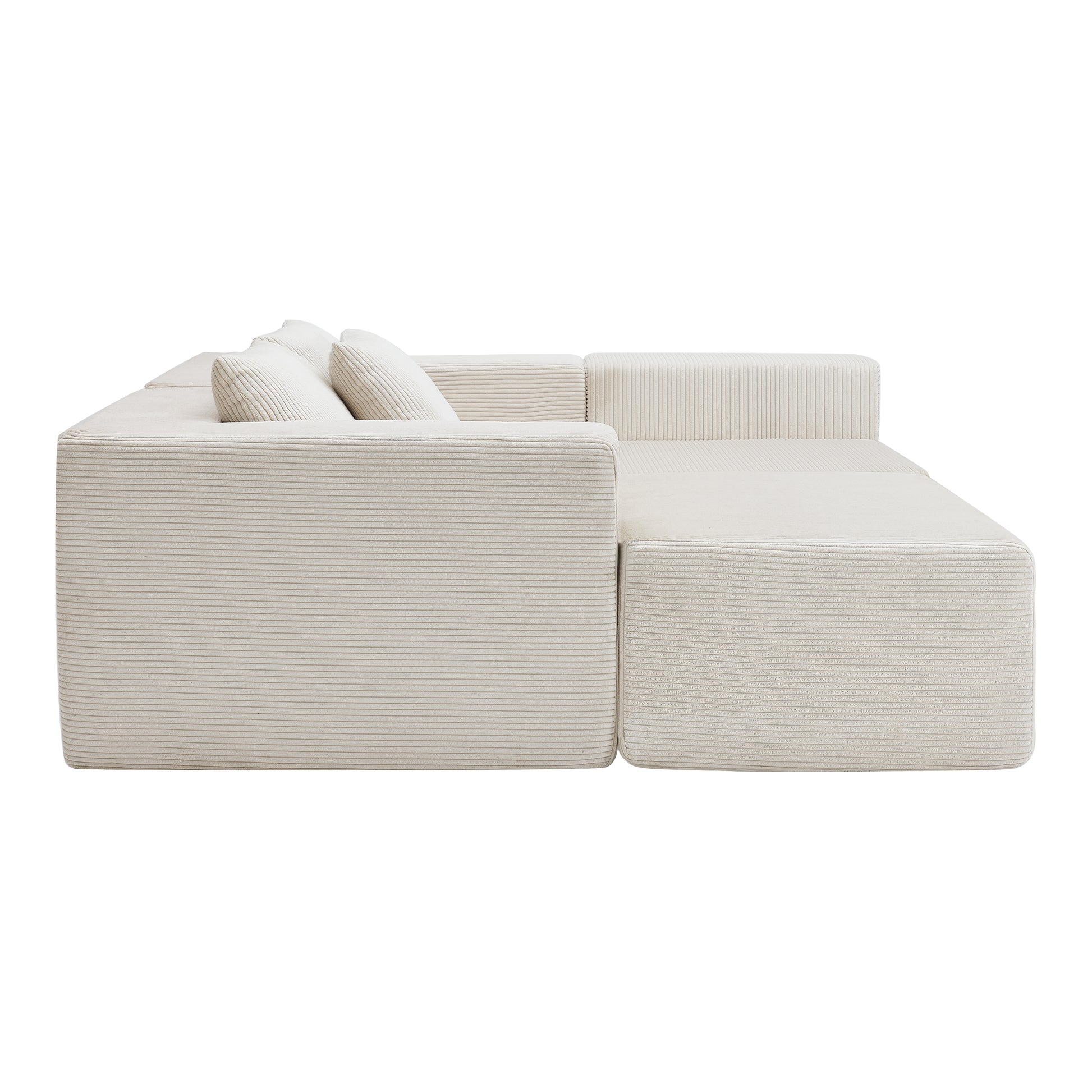 Beige Corduroy 3 Seat Sectional Sofa - 107" for Living Room