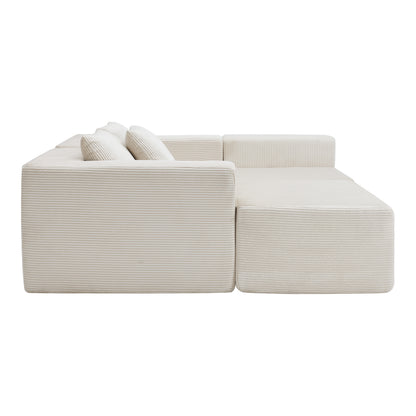 Beige Corduroy 3 Seat Sectional Sofa - 107" for Living Room