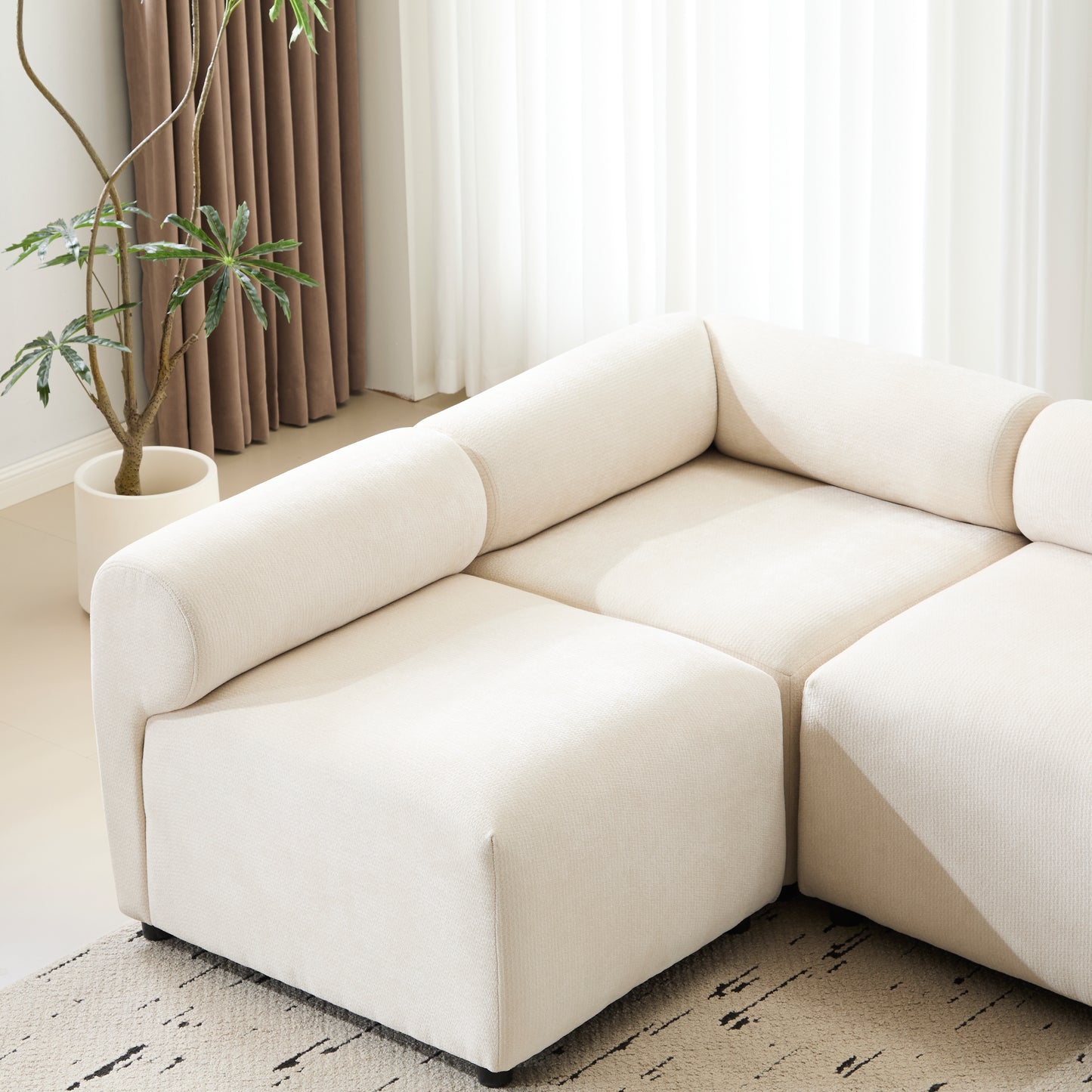 Evelyn 83 in. Beige Fabric L-Shaped Sectional Sofa - 4 Piece for Living Room