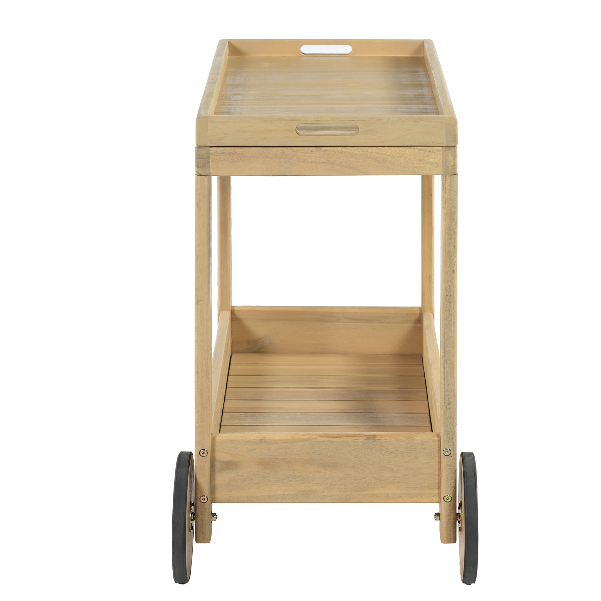 Acacia Wood Outdoor Bar Cart with Rolling Wheels for Patio