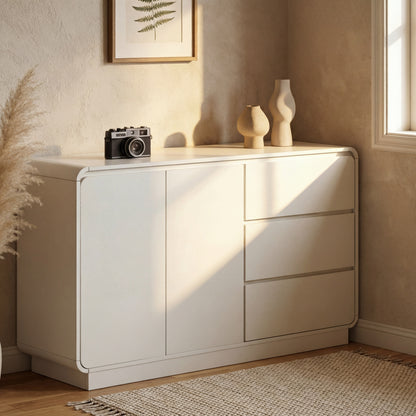 Modern White Sideboard, 55.1'' Wide Storage Cabinet with 2 Doors and 3 Drawers, Versatile Dining Room,Living Room