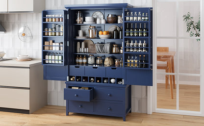 Blue Farmhouse Kitchen Pantry Cabinet with Adjustable Shelves