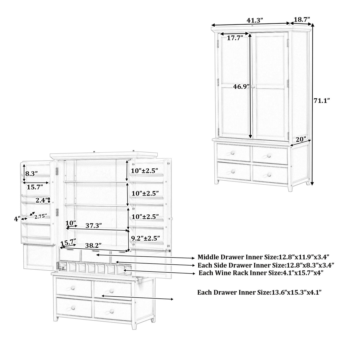 Blue Farmhouse Kitchen Pantry Cabinet with Adjustable Shelves