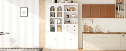 White Farmhouse Buffet with Hutch - 75 Inch Kitchen Storage Cabinet