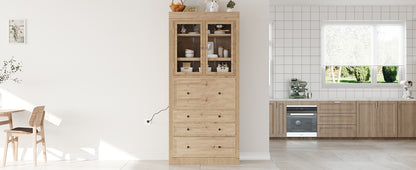 Farmhouse Kitchen Pantry Cabinet - 36" Adjustable Shelves & Power Outlet