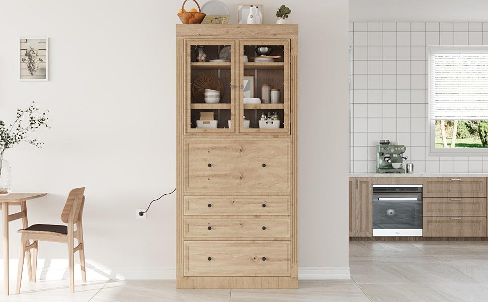 Farmhouse Kitchen Pantry Cabinet - 36" Adjustable Shelves & Power Outlet
