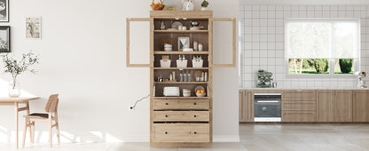 Farmhouse Kitchen Pantry Cabinet - 36" Adjustable Shelves & Power Outlet