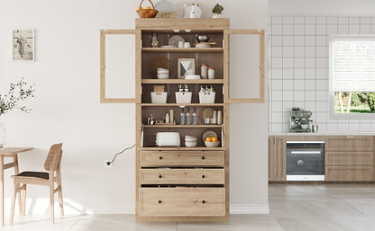 Farmhouse Kitchen Pantry Cabinet - 36" Adjustable Shelves & Power Outlet