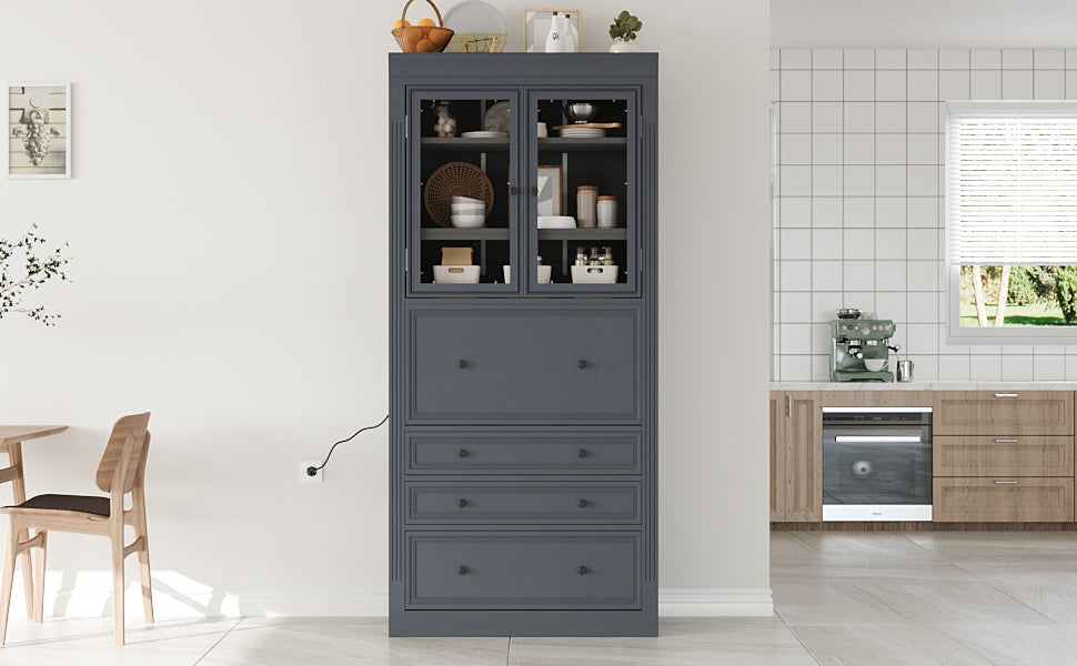 Grey Farmhouse Kitchen Pantry with Adjustable Shelves & Power Outlet