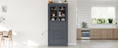 Grey Farmhouse Kitchen Pantry with Adjustable Shelves & Power Outlet