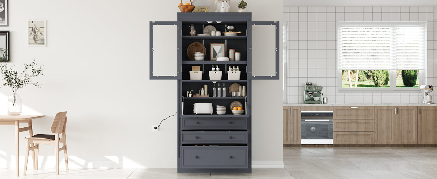 Grey Farmhouse Kitchen Pantry with Adjustable Shelves & Power Outlet