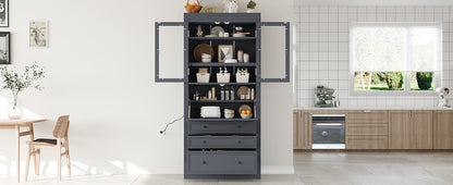 Grey Farmhouse Kitchen Pantry with Adjustable Shelves & Power Outlet