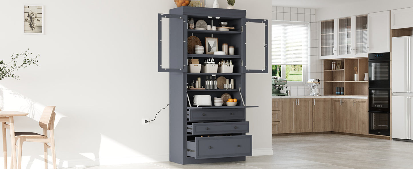 Grey Farmhouse Kitchen Pantry with Adjustable Shelves & Power Outlet