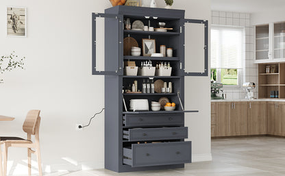 Grey Farmhouse Kitchen Pantry with Adjustable Shelves & Power Outlet
