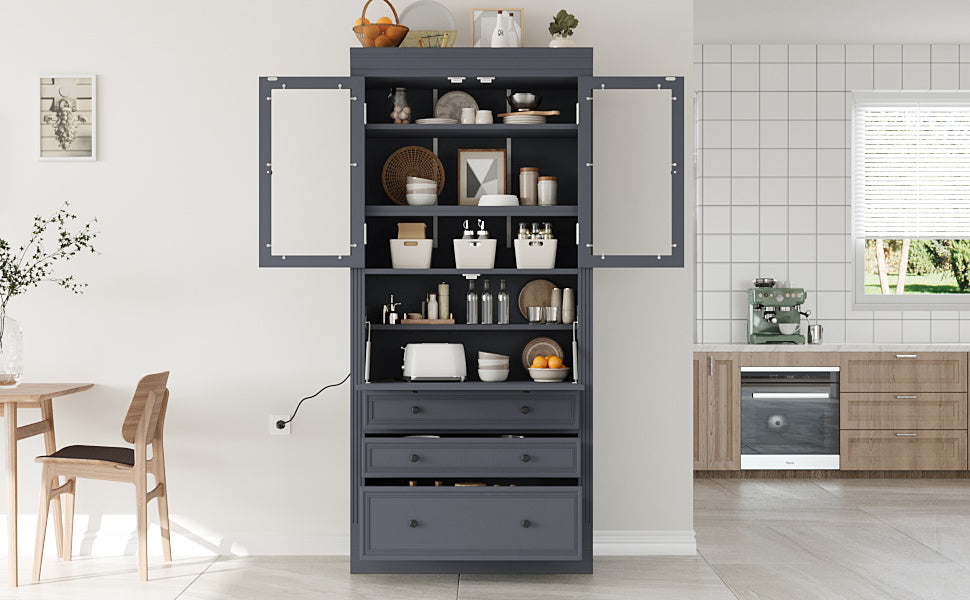 Grey Farmhouse Kitchen Pantry with Adjustable Shelves & Power Outlet