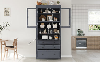Grey Farmhouse Kitchen Pantry with Adjustable Shelves & Power Outlet