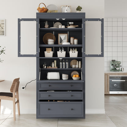 Grey Farmhouse Kitchen Pantry with Adjustable Shelves & Power Outlet