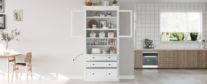 White Farmhouse Kitchen Pantry Cabinet - 78 Inch Storage