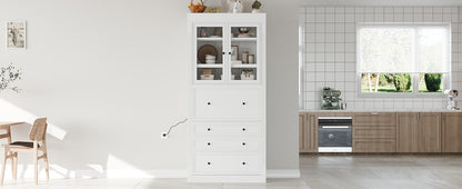 White Farmhouse Kitchen Pantry Cabinet - 78 Inch Storage