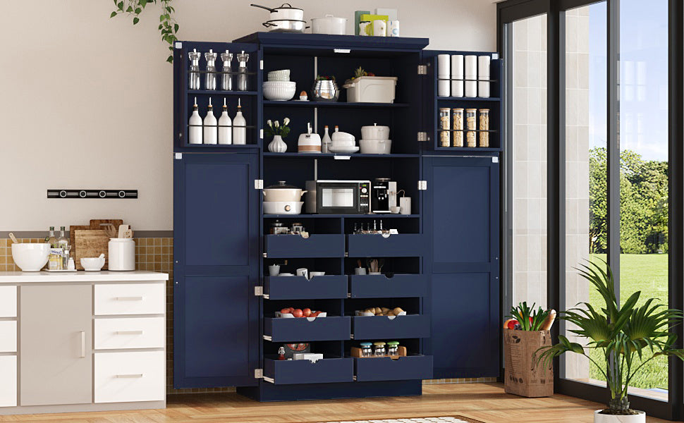 Blue Farmhouse Kitchen Pantry Cabinet - 35.5" Storage