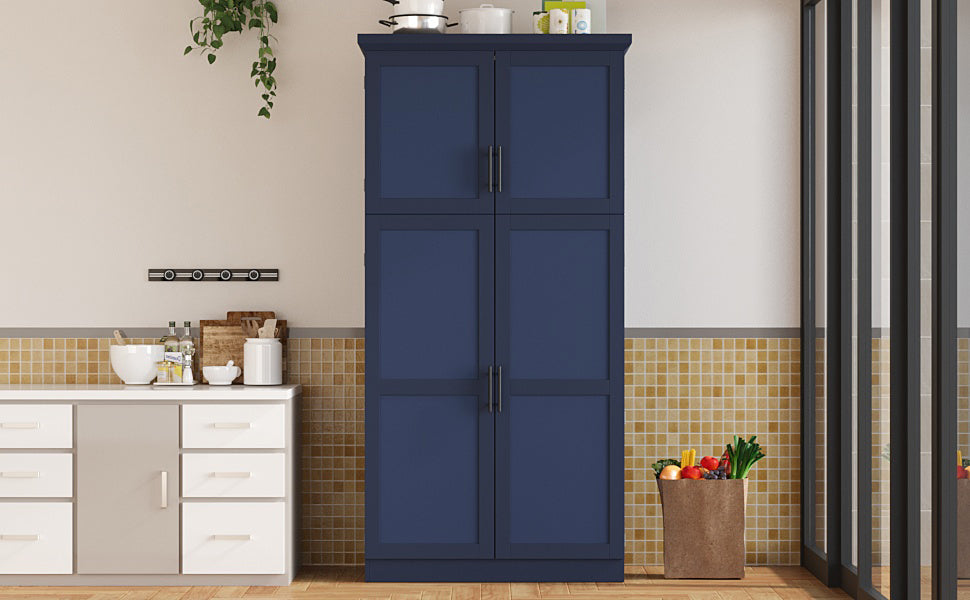Blue Farmhouse Kitchen Pantry Cabinet - 35.5" Storage