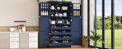 Blue Farmhouse Kitchen Pantry Cabinet - 35.5" Storage