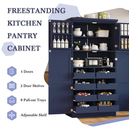 Blue Farmhouse Kitchen Pantry Cabinet - 35.5" Storage