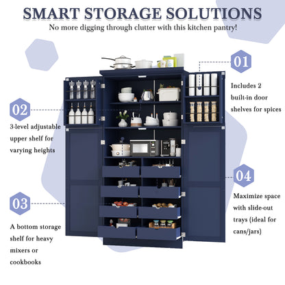 Blue Farmhouse Kitchen Pantry Cabinet - 35.5" Storage
