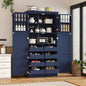 [Assembly Video Provided] TOPMAX 35.5x17.6x70.9inch Freestanding Kitchen Pantry Cabinet, Tall Storage Cabinet with 4 Doors, 2 Door Shelves, 8 Pull-out Trays and Adjustable Shelf for Dining Room, Blue
