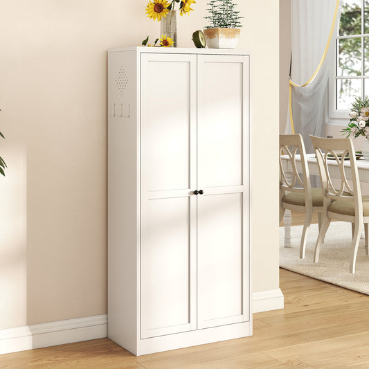 61" White Metal Kitchen Pantry Cabinet Adjustable Storage with 4 Shelves (110lb Capacity), Heavy Duty Freestanding Pantry Organizer for Kitchen, Pantry, Living Room