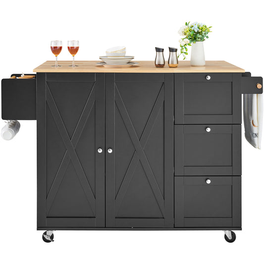 Kitchen Island Cart Rolling Storage Cabinet on Wheel with Drawer & Shelves