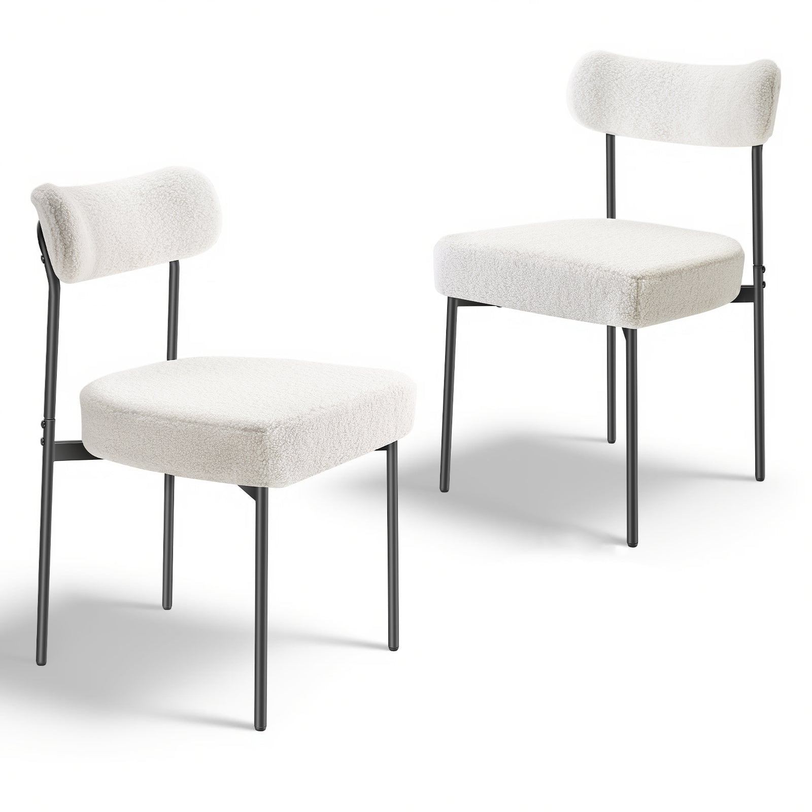 Set of 2 Boucle Dining Chairs Modern Kitchen Chair Curved Backrest Metal Legs