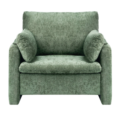 Green Accent Chair, Modern Upholstered Accent Chair with Armrests, Cloth Arm Chairs with Thick Cushion and Arched Backrest, Single Fabric Armchair for Living Room, Bedroom, Study, Office